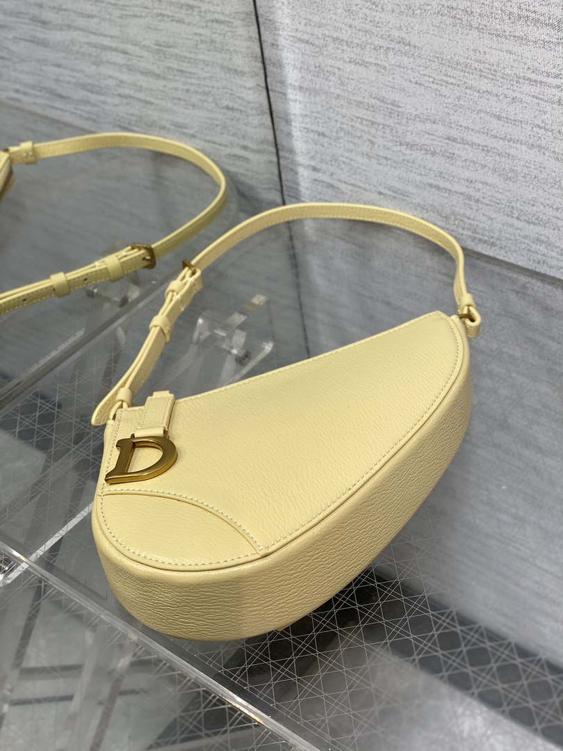 Dior M05909 Saddle Shoulder Pouch Pastel Yellow Goatskin - Default Title - View 6