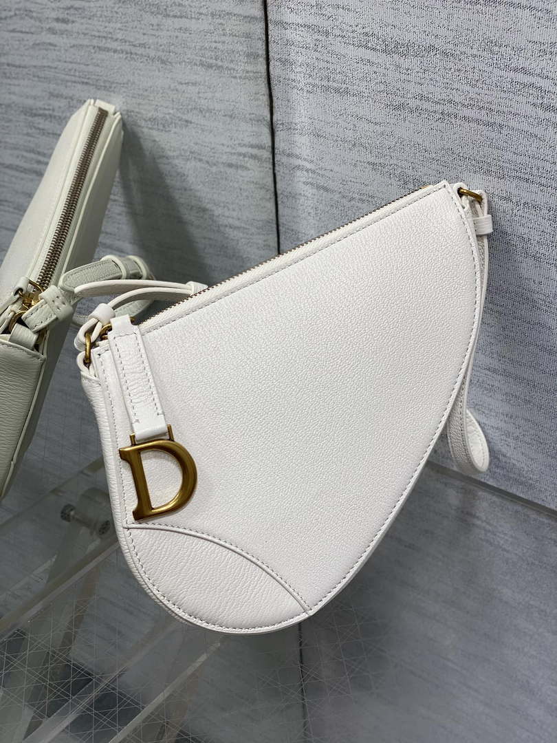 Dior M05909 Saddle Shoulder Pouch White Goatskin