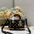 Dior M0613 Small Lady D-joy Bag Black Cannage Lambskin with Gold-Finish Butterfly Studs - Default Title - View 1
