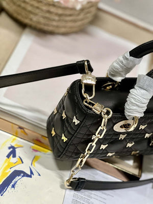 Dior M0613 Small Lady D-joy Bag Black Cannage Lambskin with Gold-Finish Butterfly Studs - Default Title - View 3