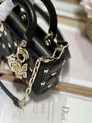 Dior M0613 Small Lady D-joy Bag Black Cannage Lambskin with Gold-Finish Butterfly Studs - Default Title - View 4