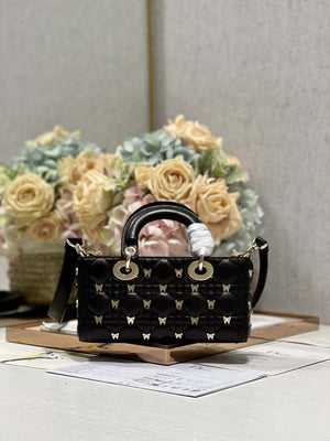 Dior M0613 Small Lady D-joy Bag Black Cannage Lambskin with Gold-Finish Butterfly Studs - Default Title - View 5