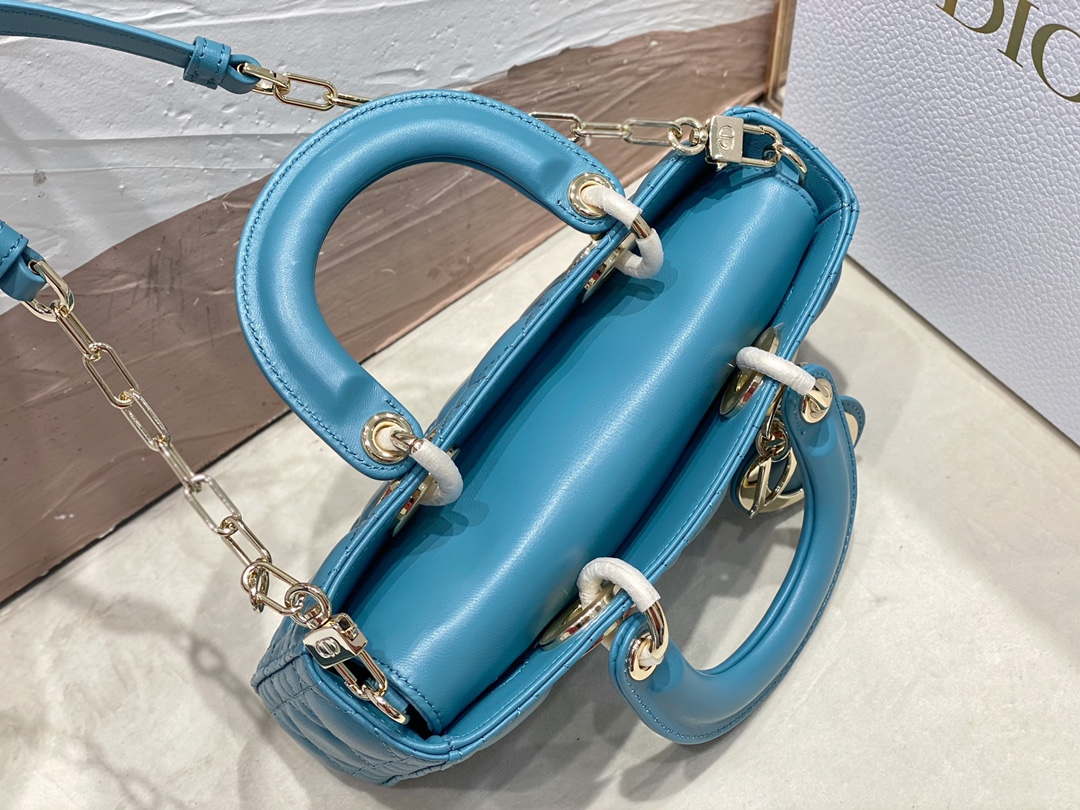 Dior M0613 Small Lady D-joy Bag Blue Cannage Lambskin