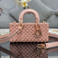 Dior M0613 Small Lady D-joy Bag Blue Cannage Lambskin Embroidered half pearl rose gold - Default Title - View 1