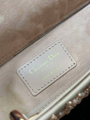Dior M0613 Small Lady D-joy Bag Blue Cannage Lambskin Embroidered half pearl rose gold - Default Title - View 9