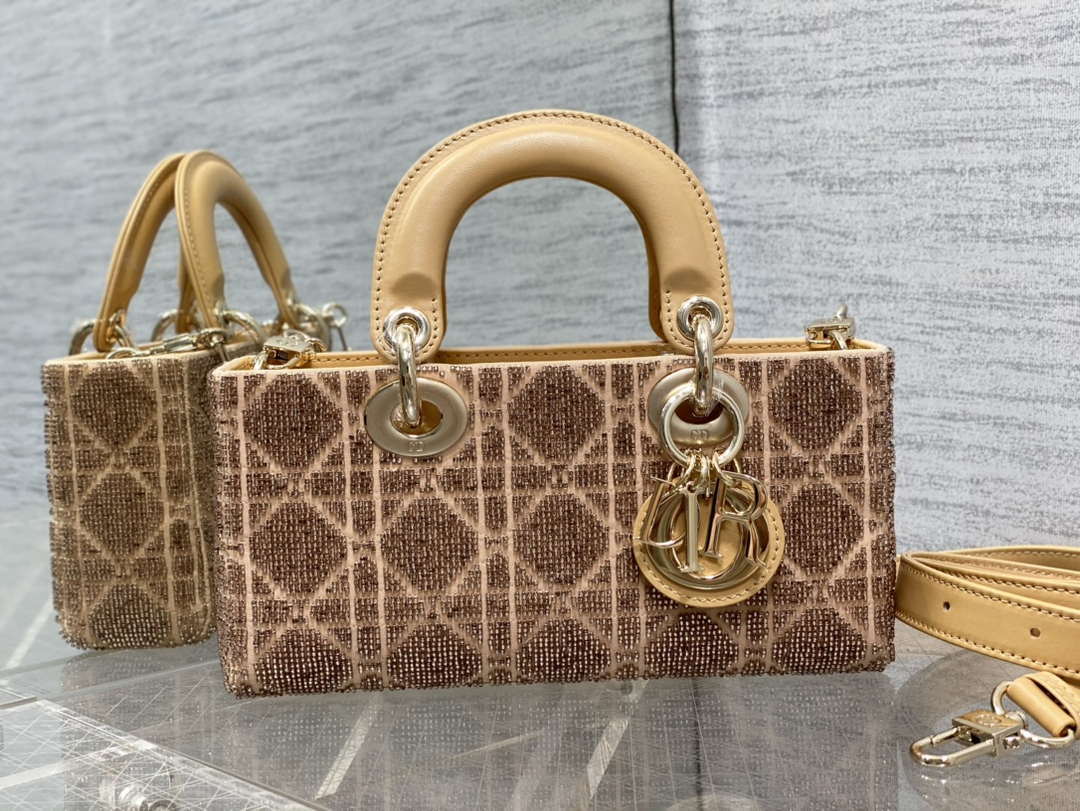 Dior M0613 Small Lady D-joy Bag Cannage Lambskin Limited Edition Heavy Industry Beads Apricot - Default Title - View 2