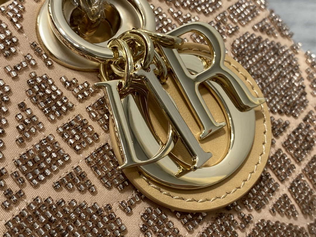 Dior M0613 Small Lady D-joy Bag Cannage Lambskin Limited Edition Heavy Industry Beads Apricot - Default Title - View 3