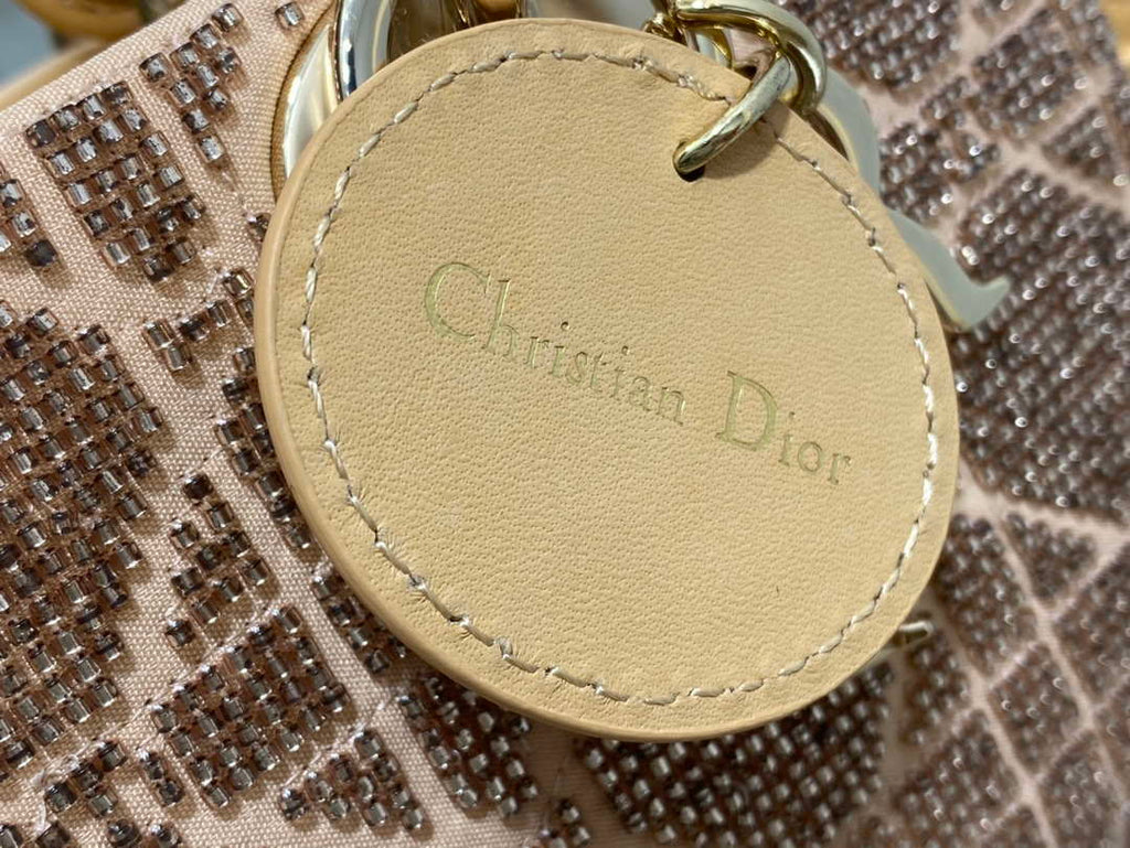 Dior M0613 Small Lady D-joy Bag Cannage Lambskin Limited Edition Heavy Industry Beads Apricot