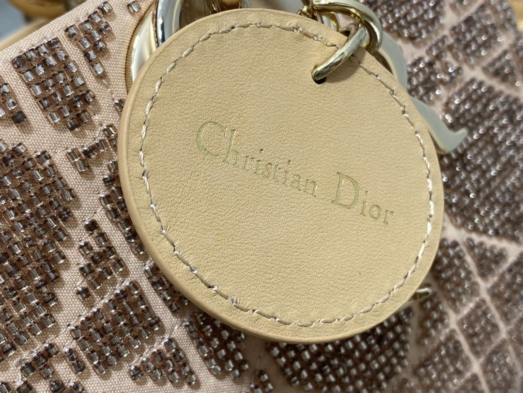 Dior M0613 Small Lady D-joy Bag Cannage Lambskin Limited Edition Heavy Industry Beads Apricot