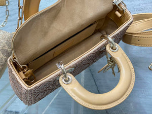 Dior M0613 Small Lady D-joy Bag Cannage Lambskin Limited Edition Heavy Industry Beads Apricot - Default Title - View 8