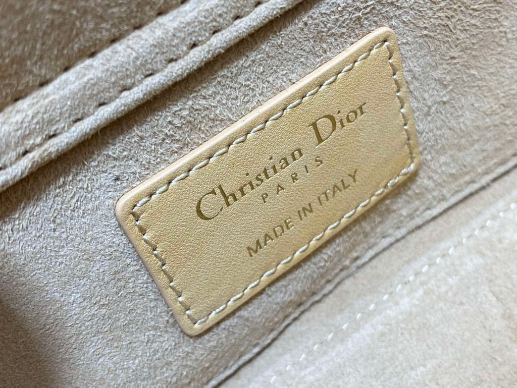 Dior M0613 Small Lady D-joy Bag Cannage Lambskin Limited Edition Heavy Industry Beads Apricot