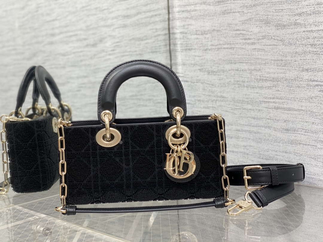 Dior M0613 Small Lady D-joy Bag Cannage Lambskin Limited Edition Heavy Industry Beads Black - Default Title - View 1