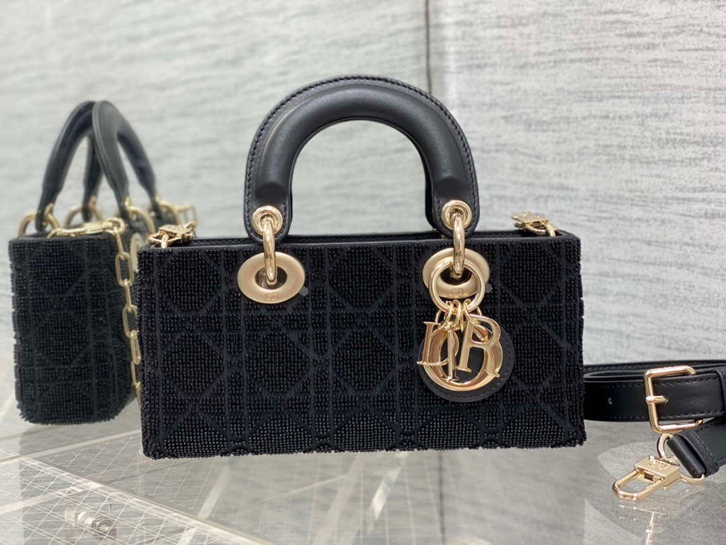 Dior M0613 Small Lady D-joy Bag Cannage Lambskin Limited Edition Heavy Industry Beads Black