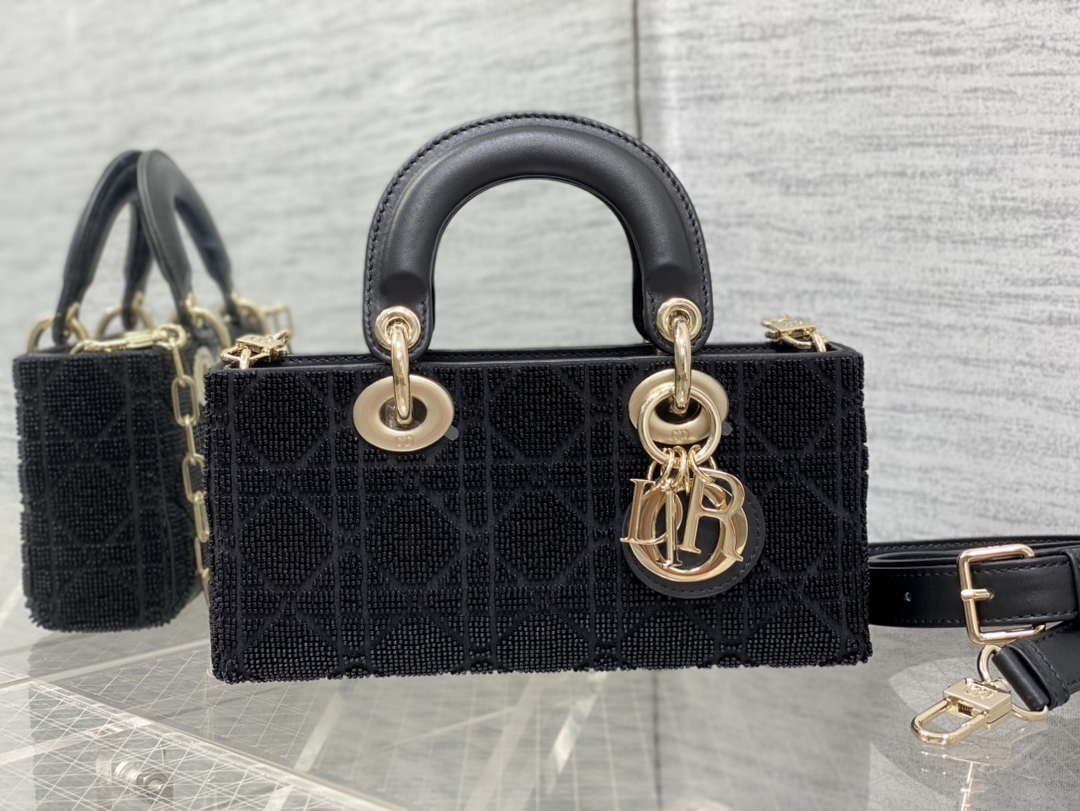 Dior M0613 Small Lady D-joy Bag Cannage Lambskin Limited Edition Heavy Industry Beads Black