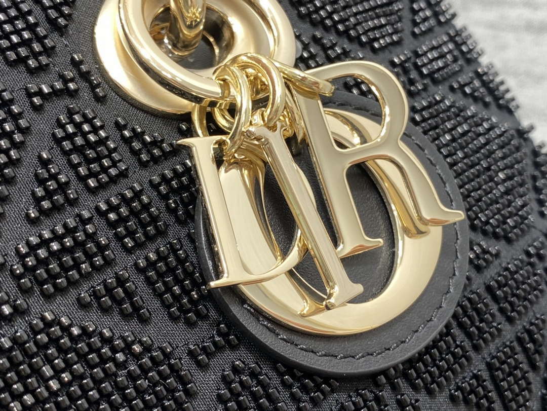 Dior M0613 Small Lady D-joy Bag Cannage Lambskin Limited Edition Heavy Industry Beads Black - Default Title - View 3