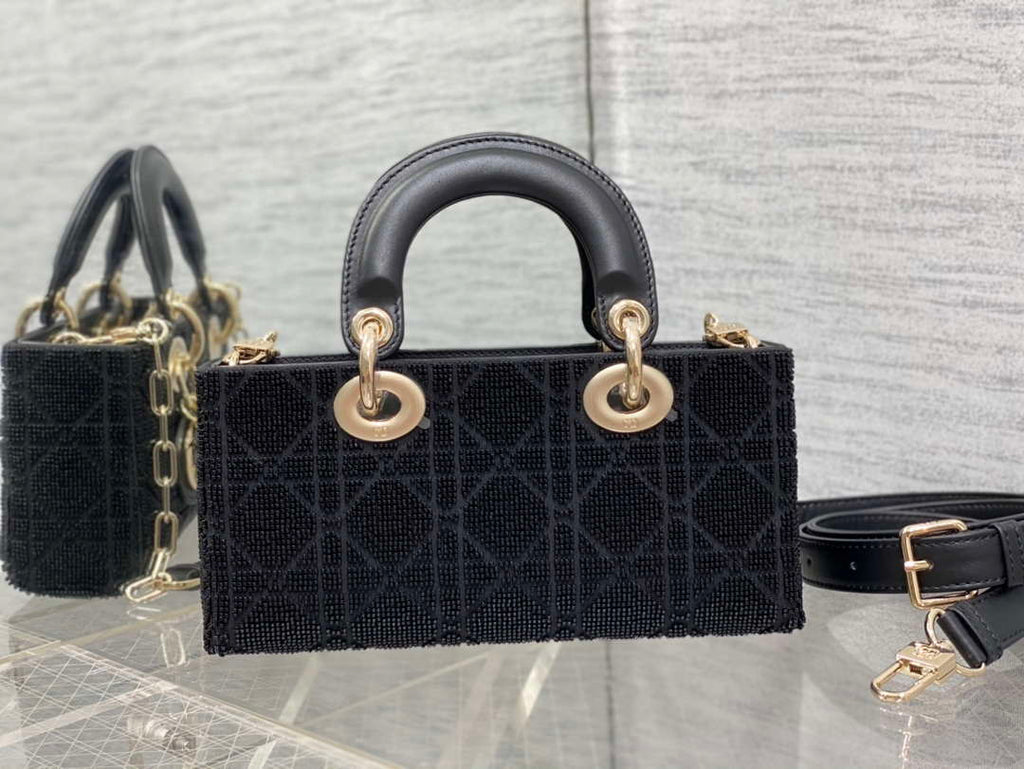 Dior M0613 Small Lady D-joy Bag Cannage Lambskin Limited Edition Heavy Industry Beads Black