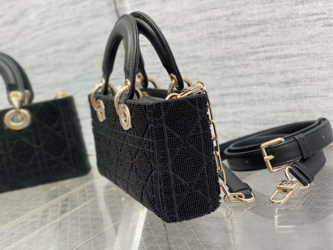Dior M0613 Small Lady D-joy Bag Cannage Lambskin Limited Edition Heavy Industry Beads Black