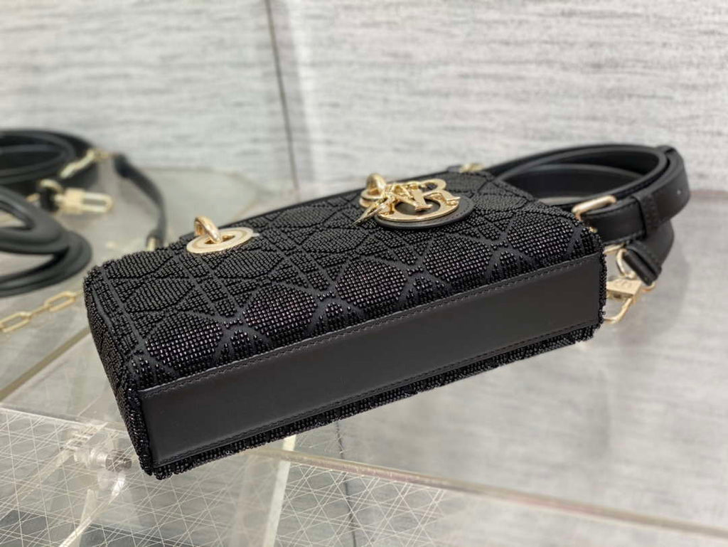 Dior M0613 Small Lady D-joy Bag Cannage Lambskin Limited Edition Heavy Industry Beads Black