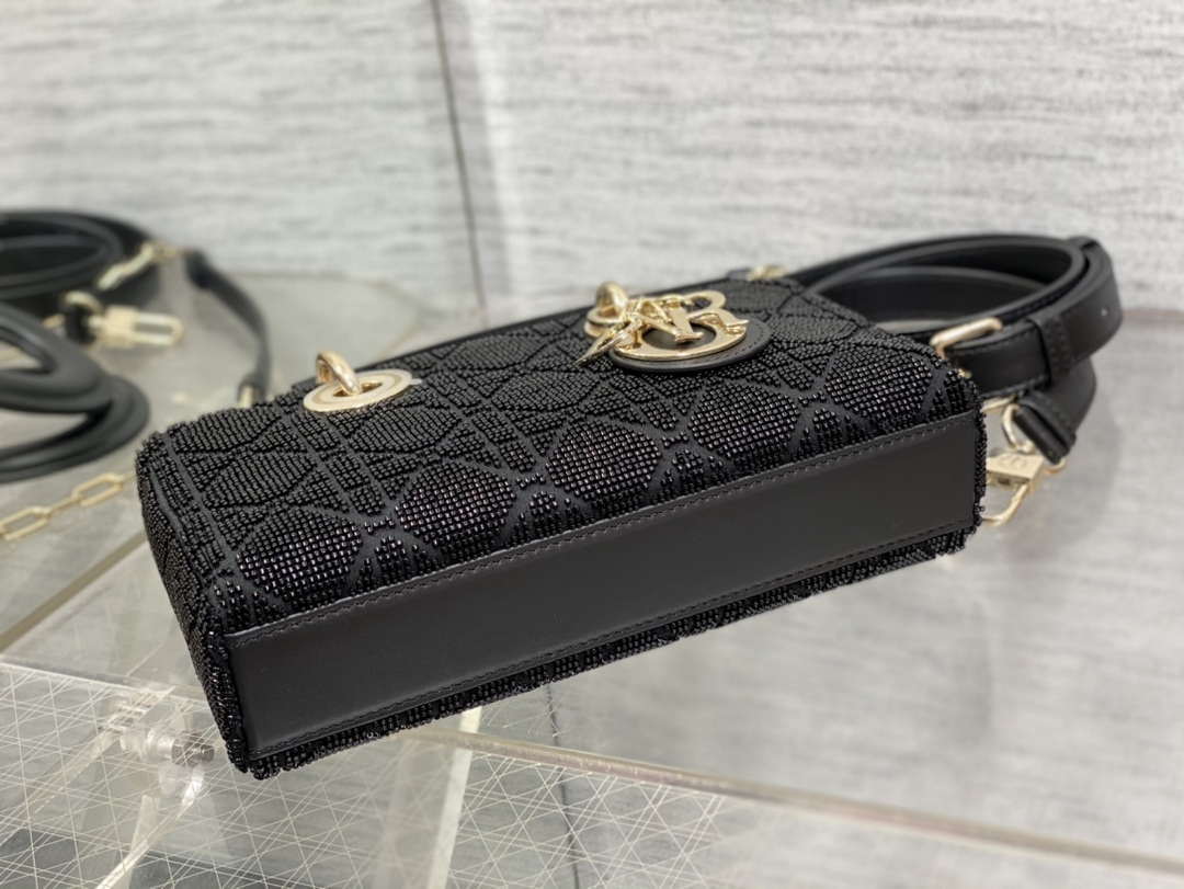 Dior M0613 Small Lady D-joy Bag Cannage Lambskin Limited Edition Heavy Industry Beads Black