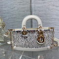 Dior M0613 Small Lady D-joy Bag Cannage Lambskin Limited Edition D-Joy Bag  Black Fabric Embroidered with Glass-Bead Fringe White - Default Title - View 1