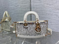 Dior M0613 Small Lady D-joy Bag Cannage Lambskin Limited Edition D-Joy Bag  Black Fabric Embroidered with Glass-Bead Fringe White
