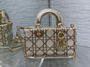 Dior M0613 Small Lady D-joy Bag Gold Cannage Lambskin Limited Edition Pearl - Default Title - View 1