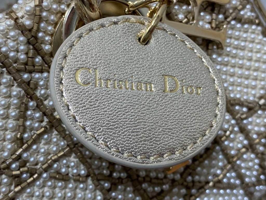 Dior M0613 Small Lady D-joy Bag Gold Cannage Lambskin Limited Edition Pearl
