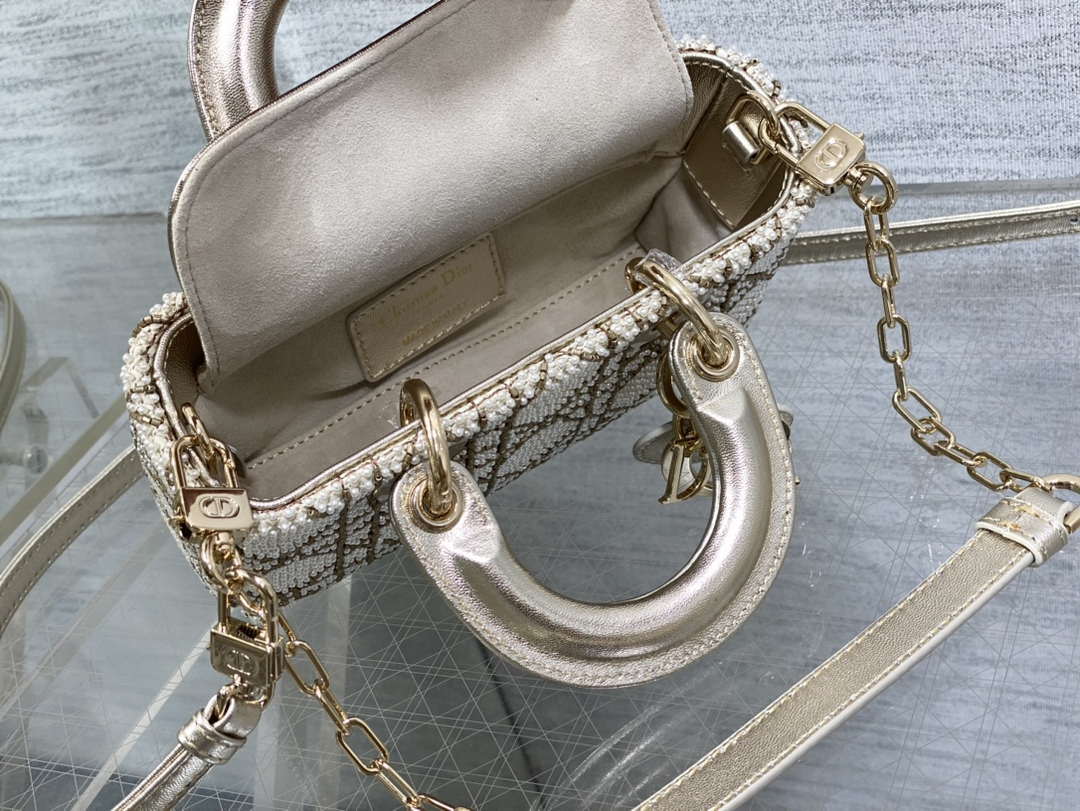 Dior M0613 Small Lady D-joy Bag Gold Cannage Lambskin Limited Edition Pearl - Default Title - View 8