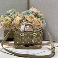 Dior M0613 Small Lady D-joy Bag Green Cannage Lambskin with Gold-Finish Butterfly Studs - Default Title - View 1