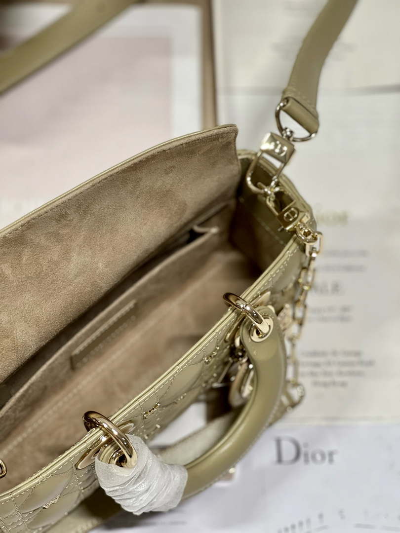 Dior M0613 Small Lady D-joy Bag Green Cannage Lambskin with Gold-Finish Butterfly Studs