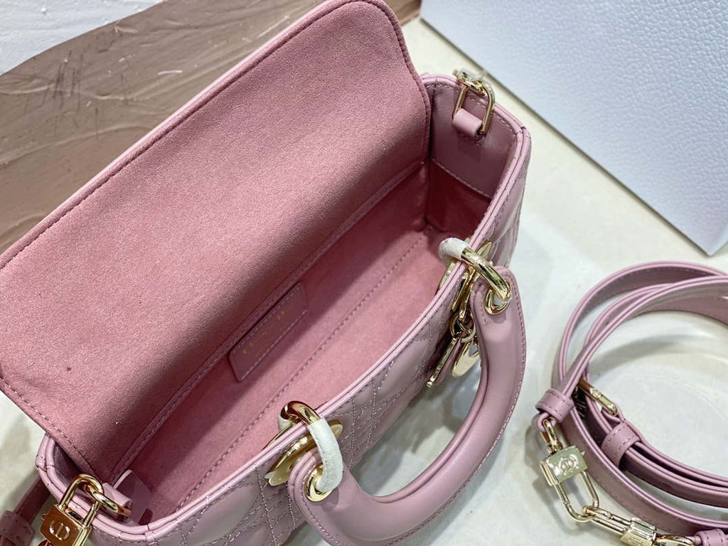 Dior M0613 Small Lady D-joy Bag Pink Cannage Lambskin