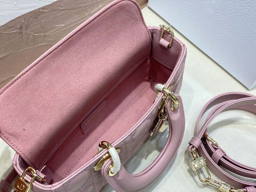 Dior M0613 Small Lady D-joy Bag Pink Cannage Lambskin