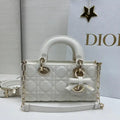 Dior M0613 Small Lady D-joy Bag White Cannage Lambskin With bow