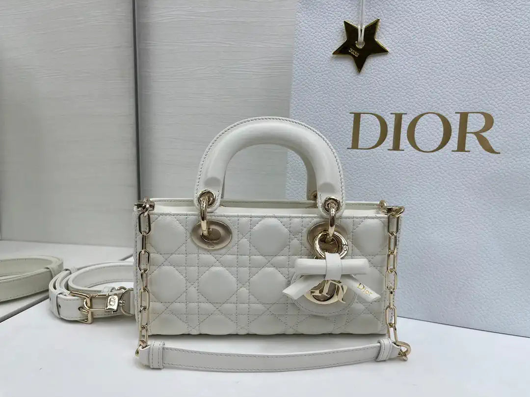 Dior M0613 Small Lady D-joy Bag White Cannage Lambskin With bow