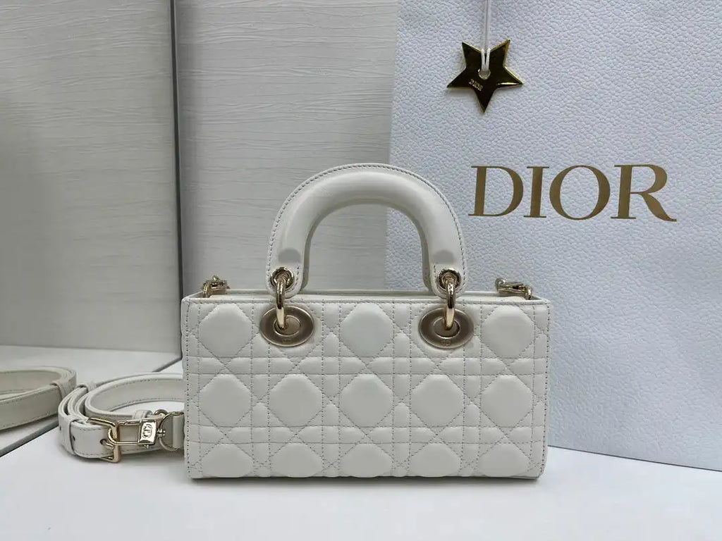 Dior M0613 Small Lady D-joy Bag White Cannage Lambskin With bow