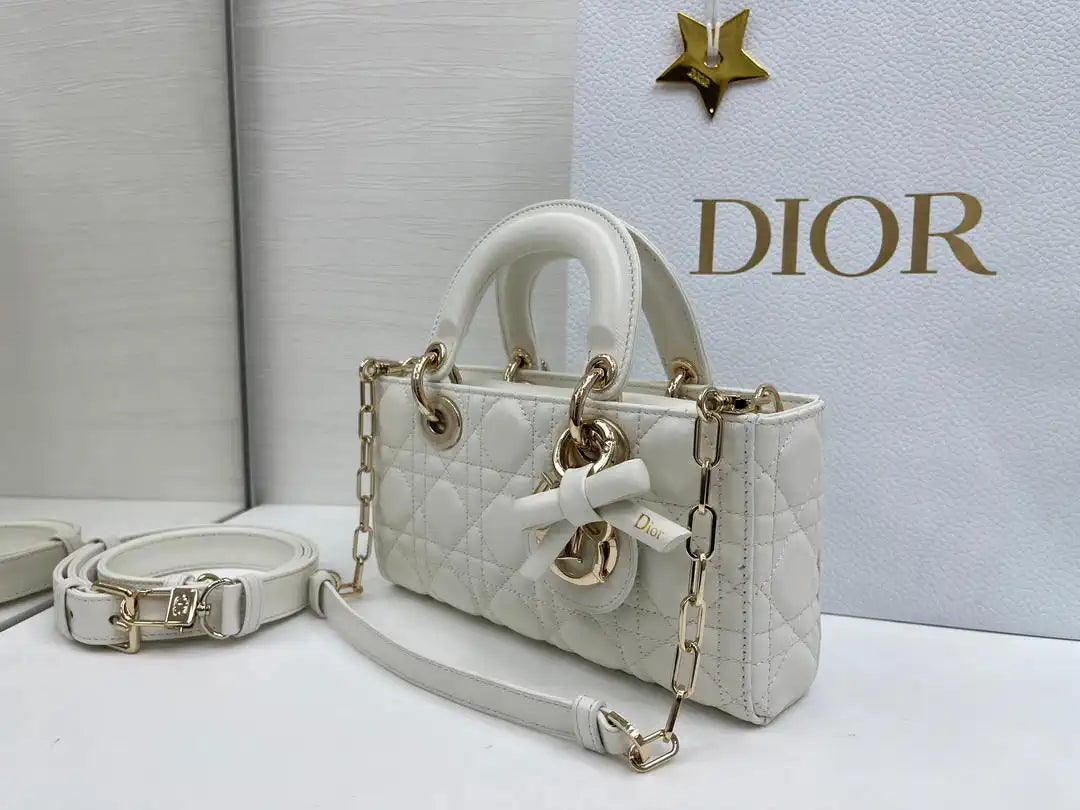 Dior M0613 Small Lady D-joy Bag White Cannage Lambskin With bow
