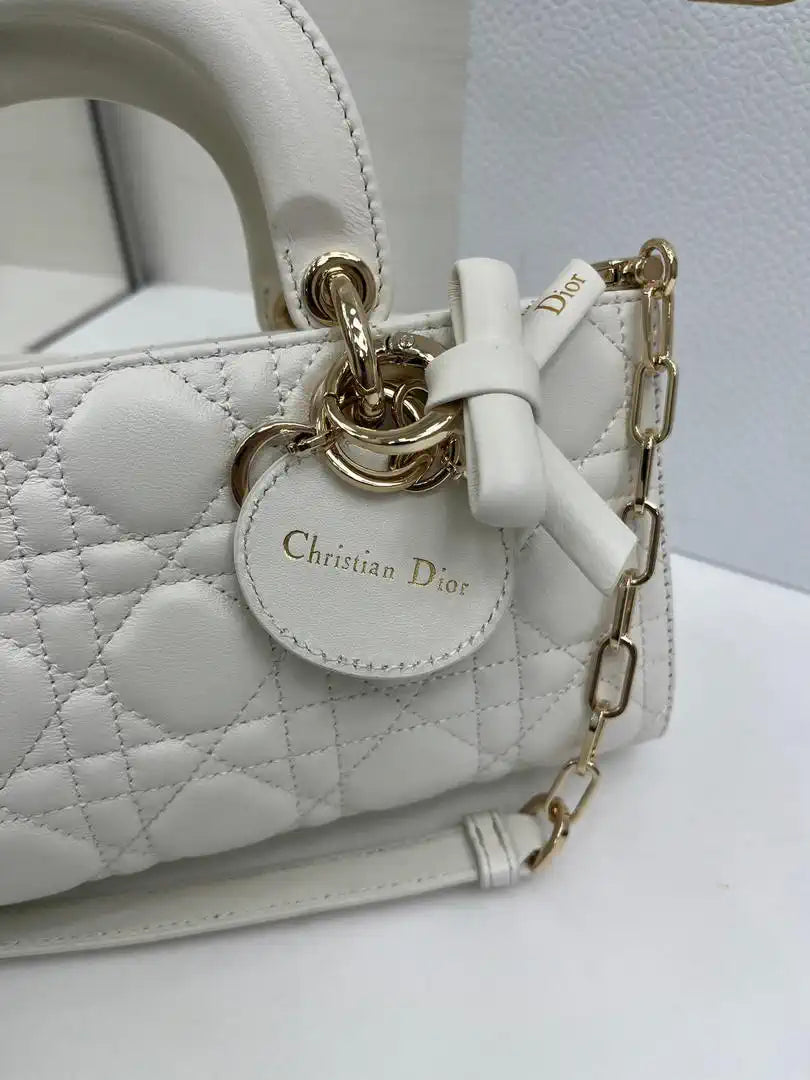 Dior M0613 Small Lady D-joy Bag White Cannage Lambskin With bow