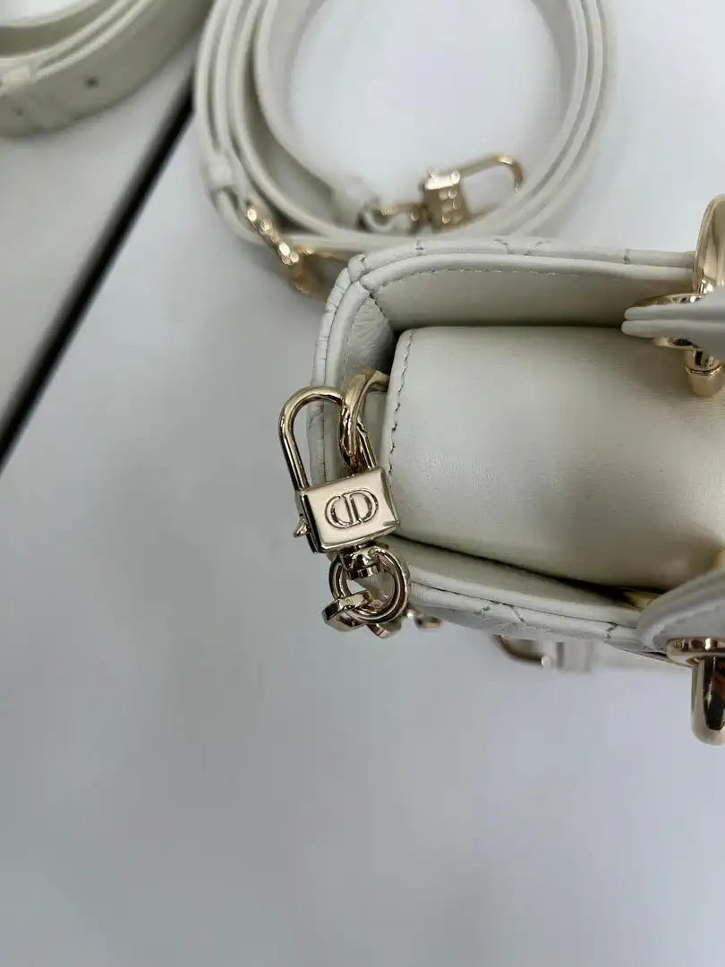 Dior M0613 Small Lady D-joy Bag White Cannage Lambskin With bow