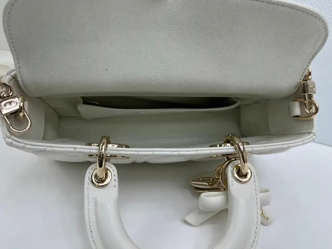 Dior M0613 Small Lady D-joy Bag White Cannage Lambskin With bow