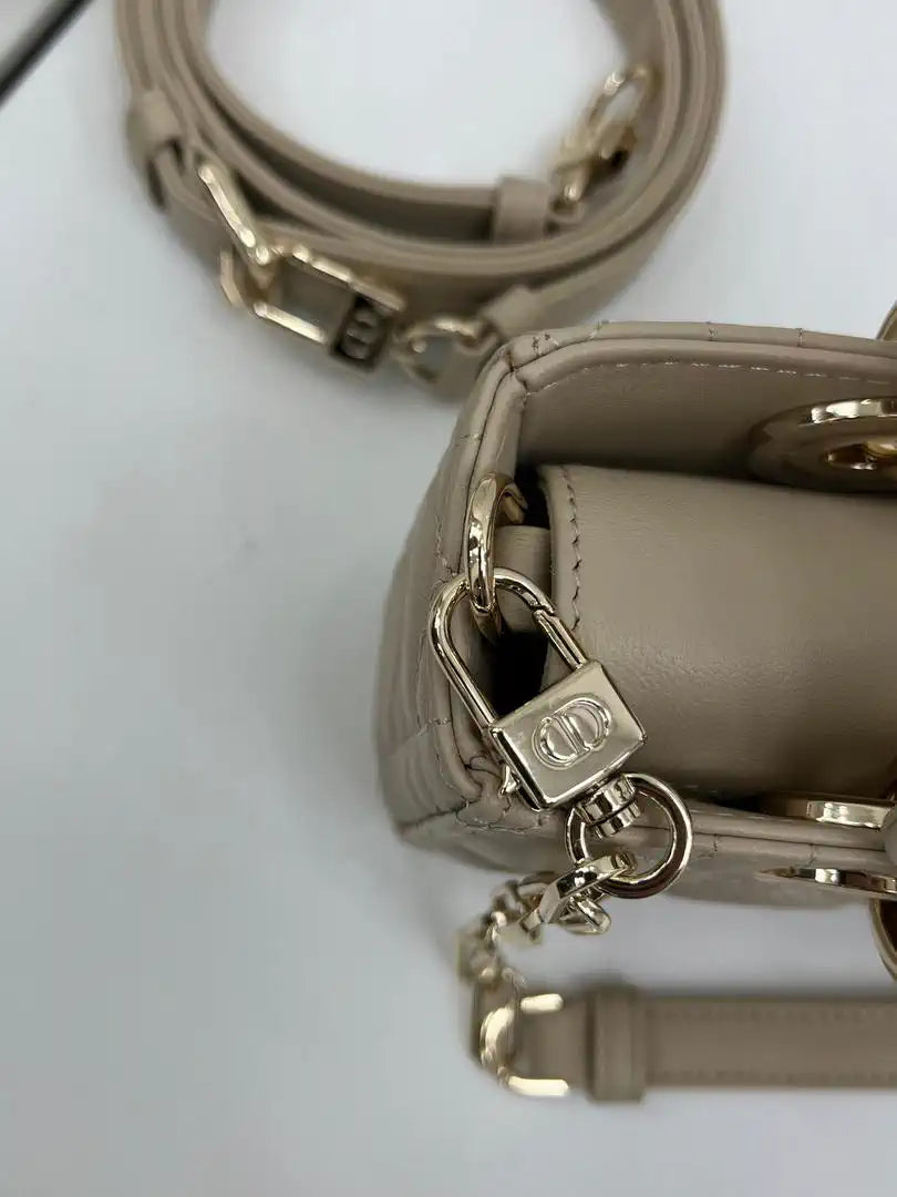 Dior M0613 Small Lady D-joy Bag Apricot Cannage Lambskin With bow