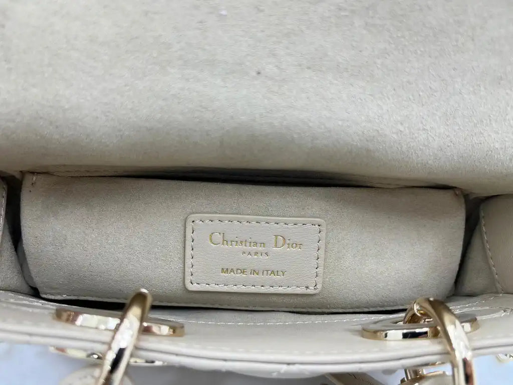 Dior M0613 Small Lady D-joy Bag Apricot Cannage Lambskin With bow