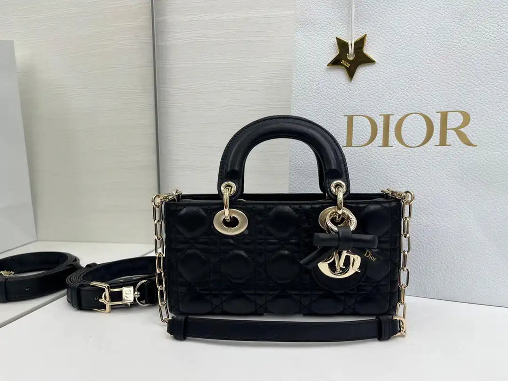 Dior M0613 Small Lady D-joy Bag Black Cannage Lambskin With bow