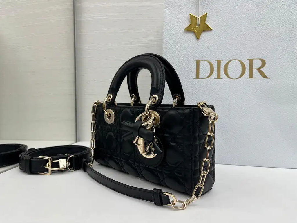 Dior M0613 Small Lady D-joy Bag Black Cannage Lambskin With bow