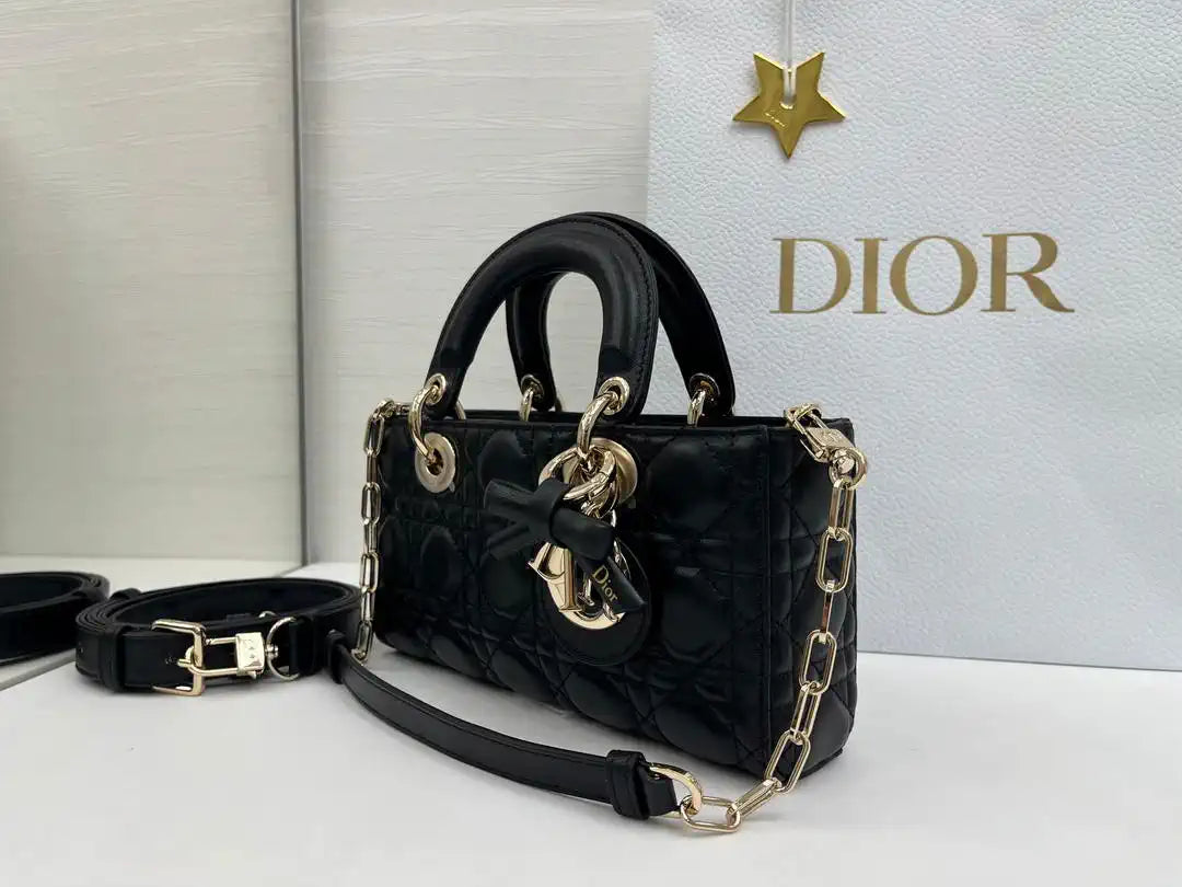 Dior M0613 Small Lady D-joy Bag Black Cannage Lambskin With bow