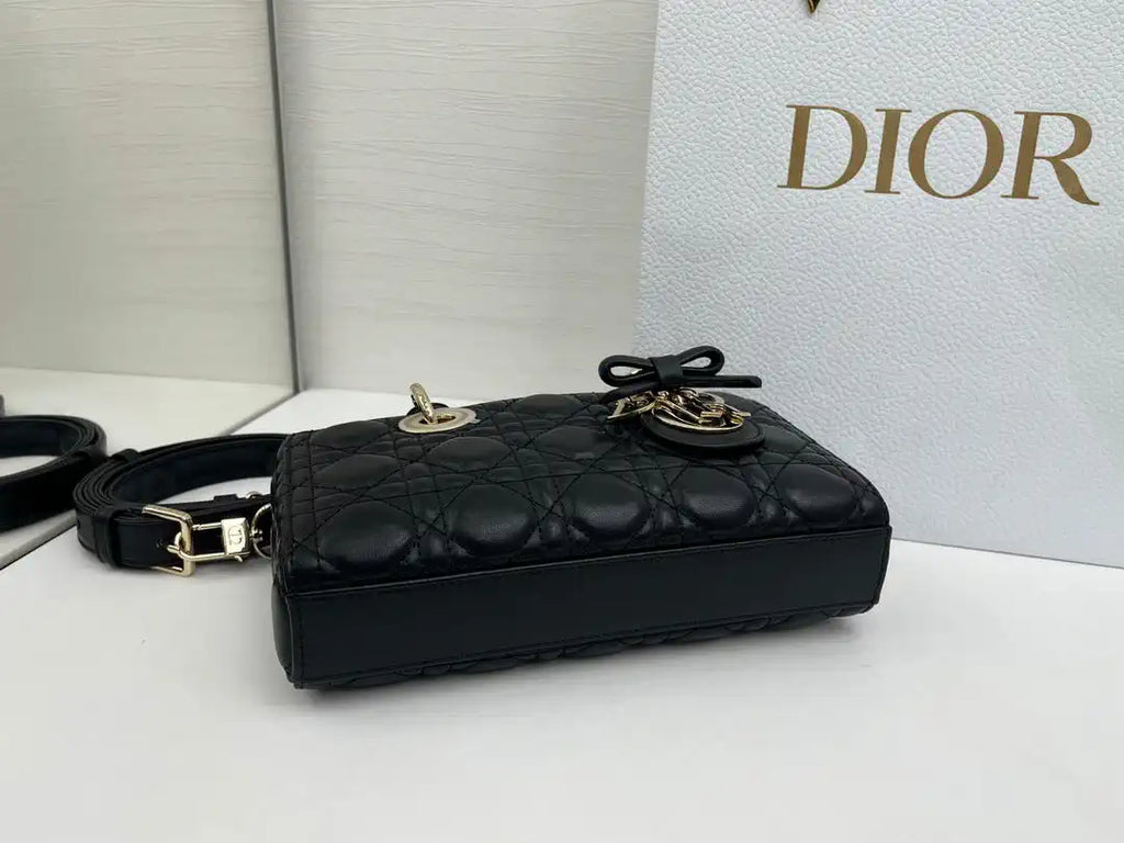Dior M0613 Small Lady D-joy Bag Black Cannage Lambskin With bow