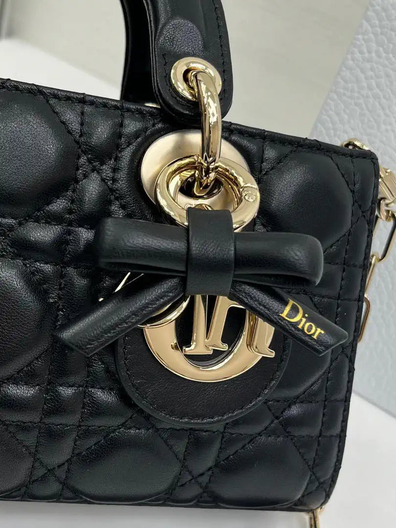 Dior M0613 Small Lady D-joy Bag Black Cannage Lambskin With bow