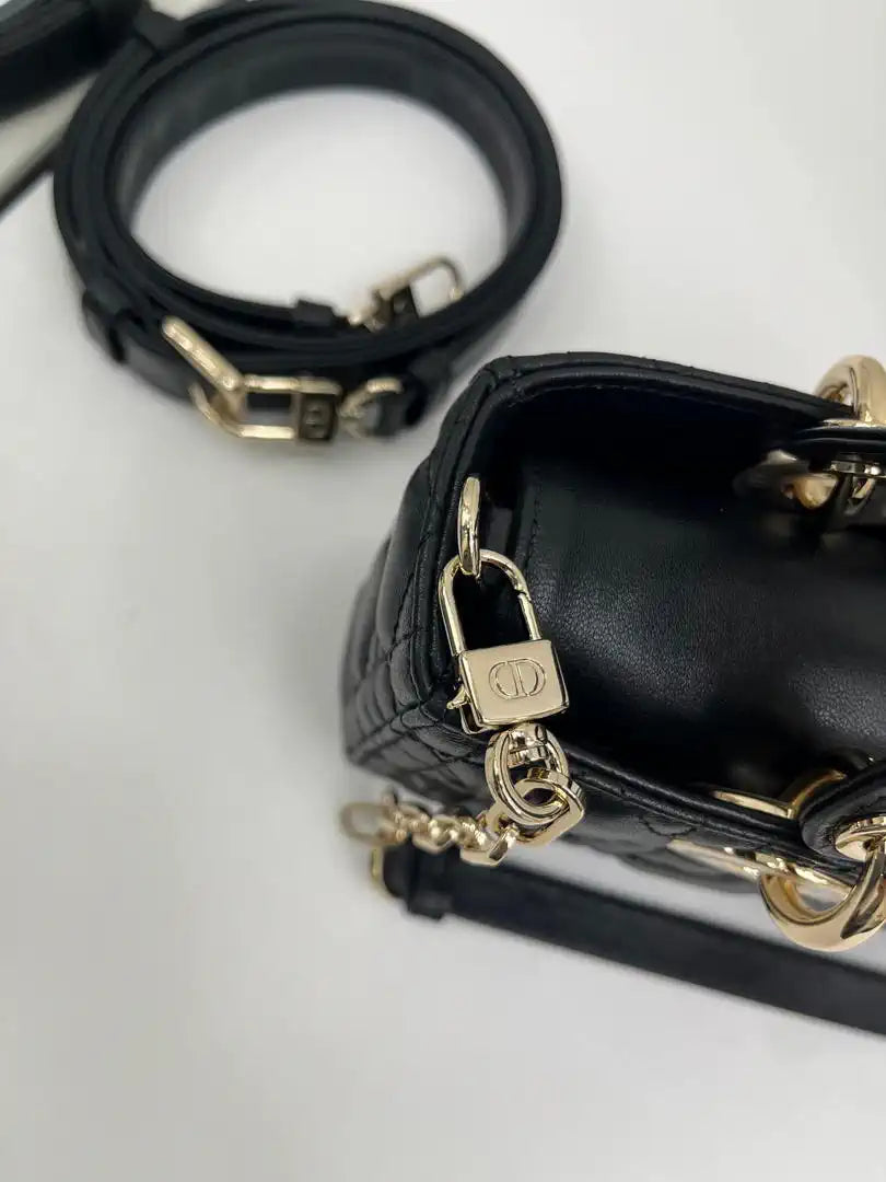 Dior M0613 Small Lady D-joy Bag Black Cannage Lambskin With bow