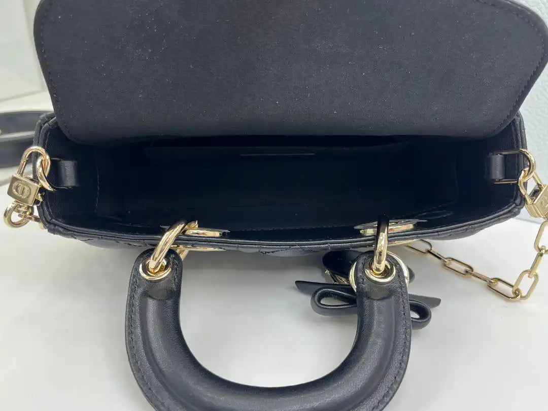Dior M0613 Small Lady D-joy Bag Black Cannage Lambskin With bow