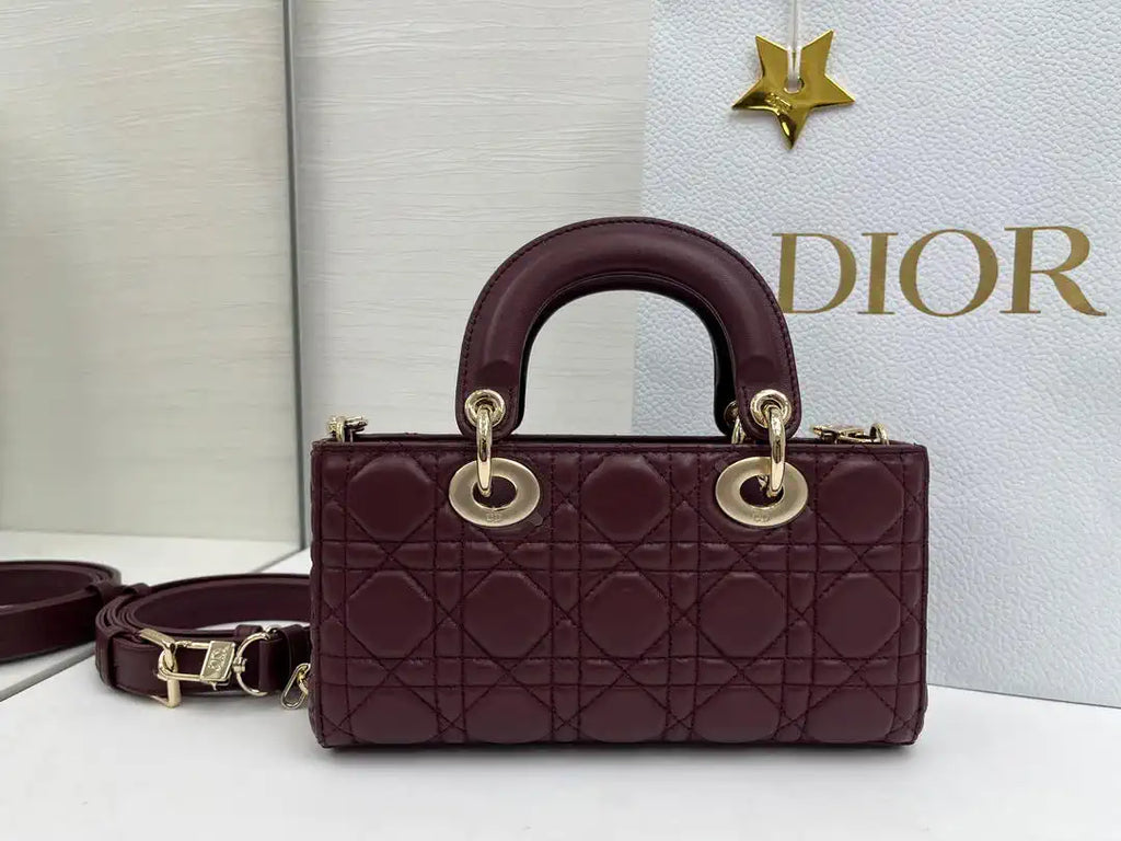 Dior M0613 Small Lady D-joy Bag Wine Red Cannage Lambskin With bow