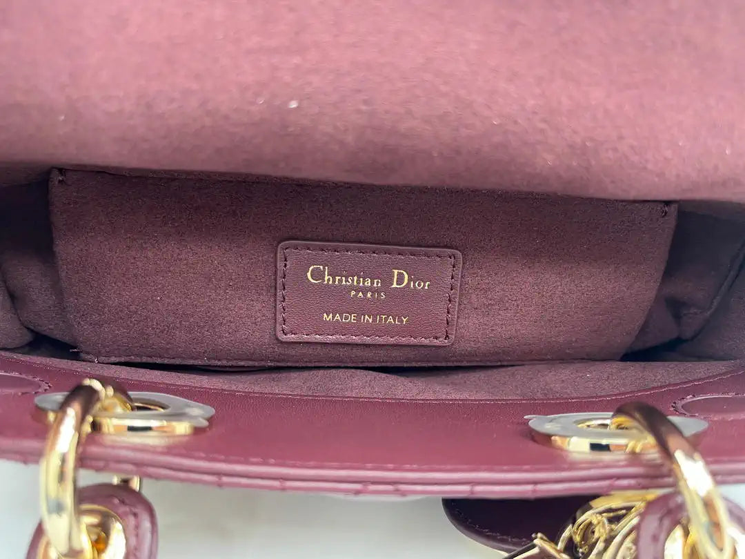 Dior M0613 Small Lady D-joy Bag Wine Red Cannage Lambskin With bow